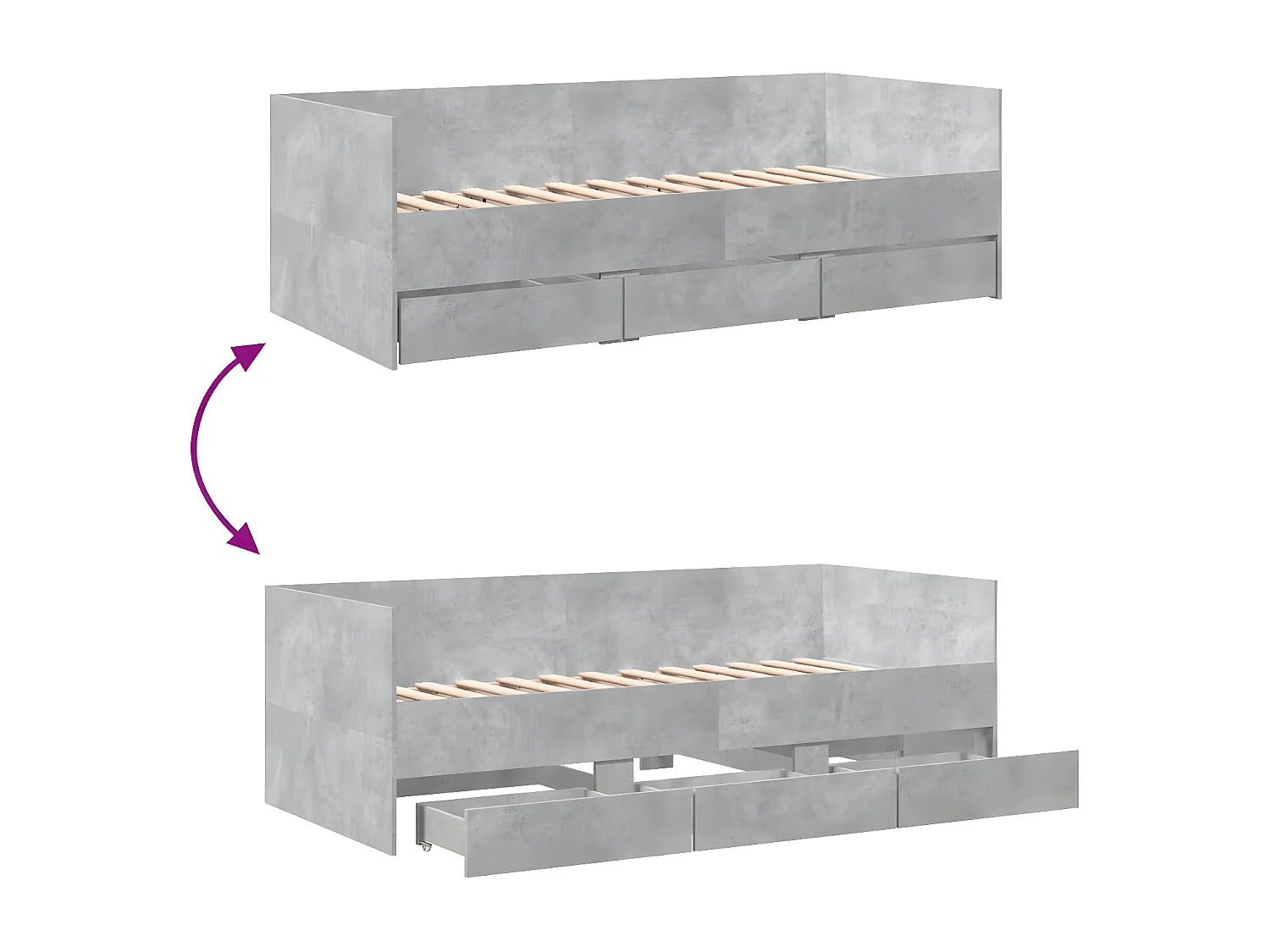 Lit de jour et tiroirs gris béton 100x200 cm bois d'ingénierie