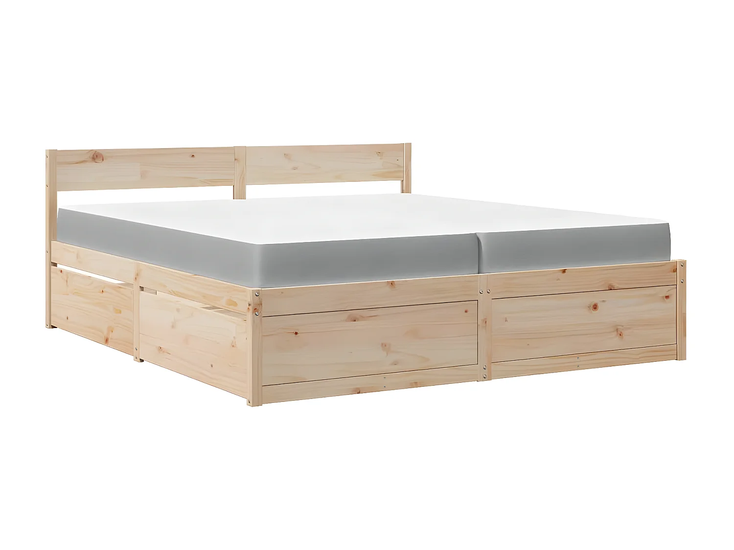 Cama com gavetas e colchão 200x200 cm madeira de pinho maciça