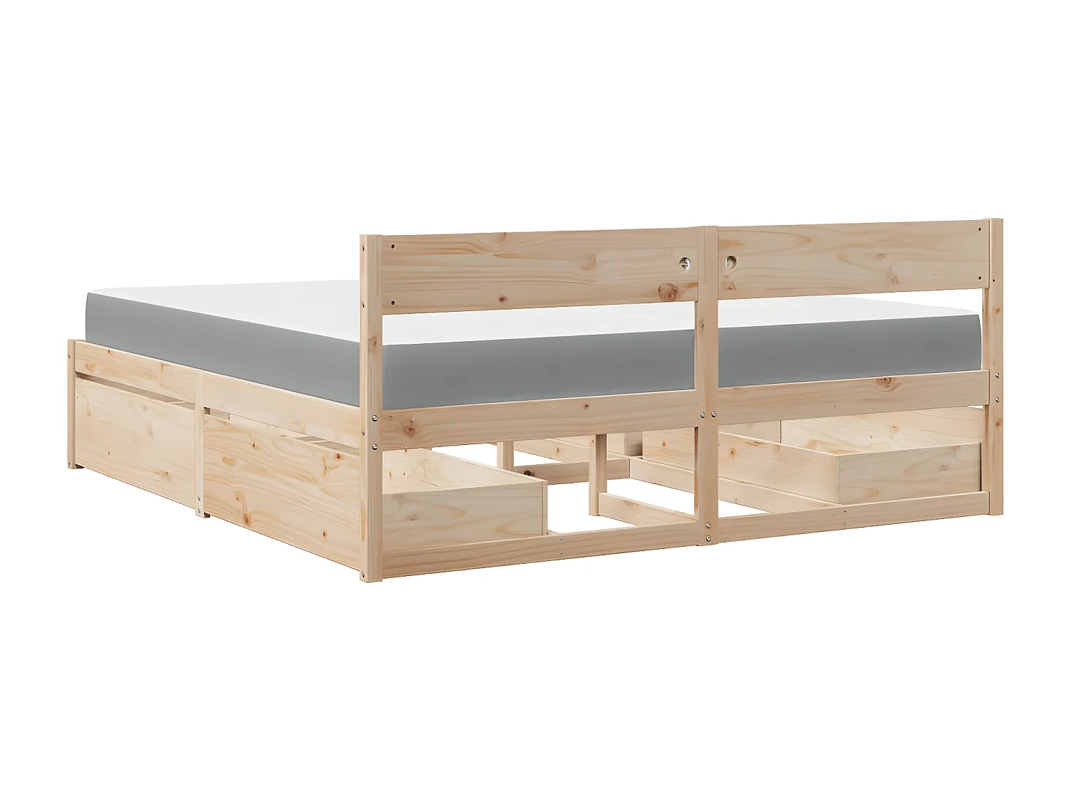 Cama com gavetas e colchão 200x200 cm madeira de pinho maciça