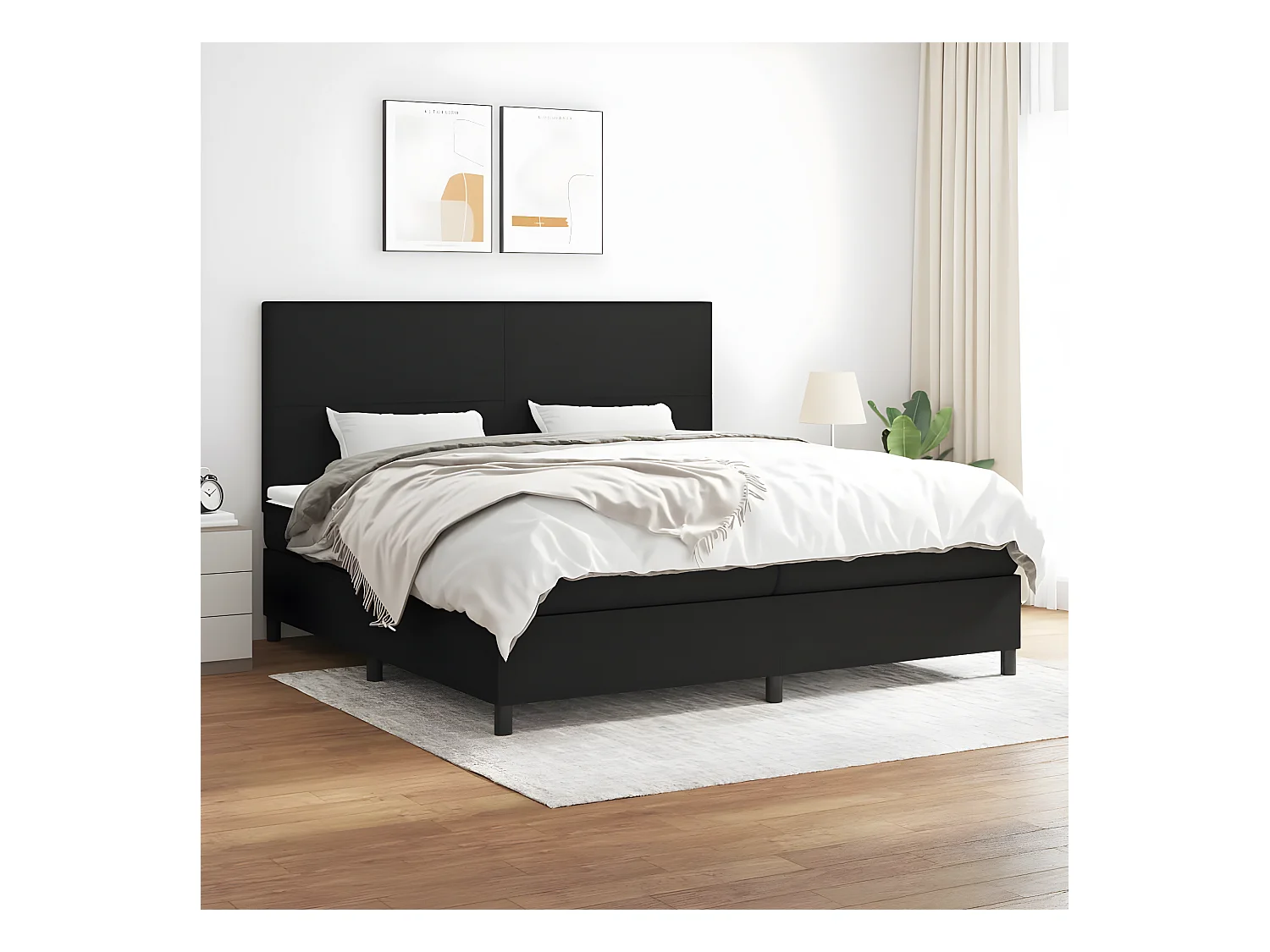 Cama com molas/colchão 200x200 cm tecido preto