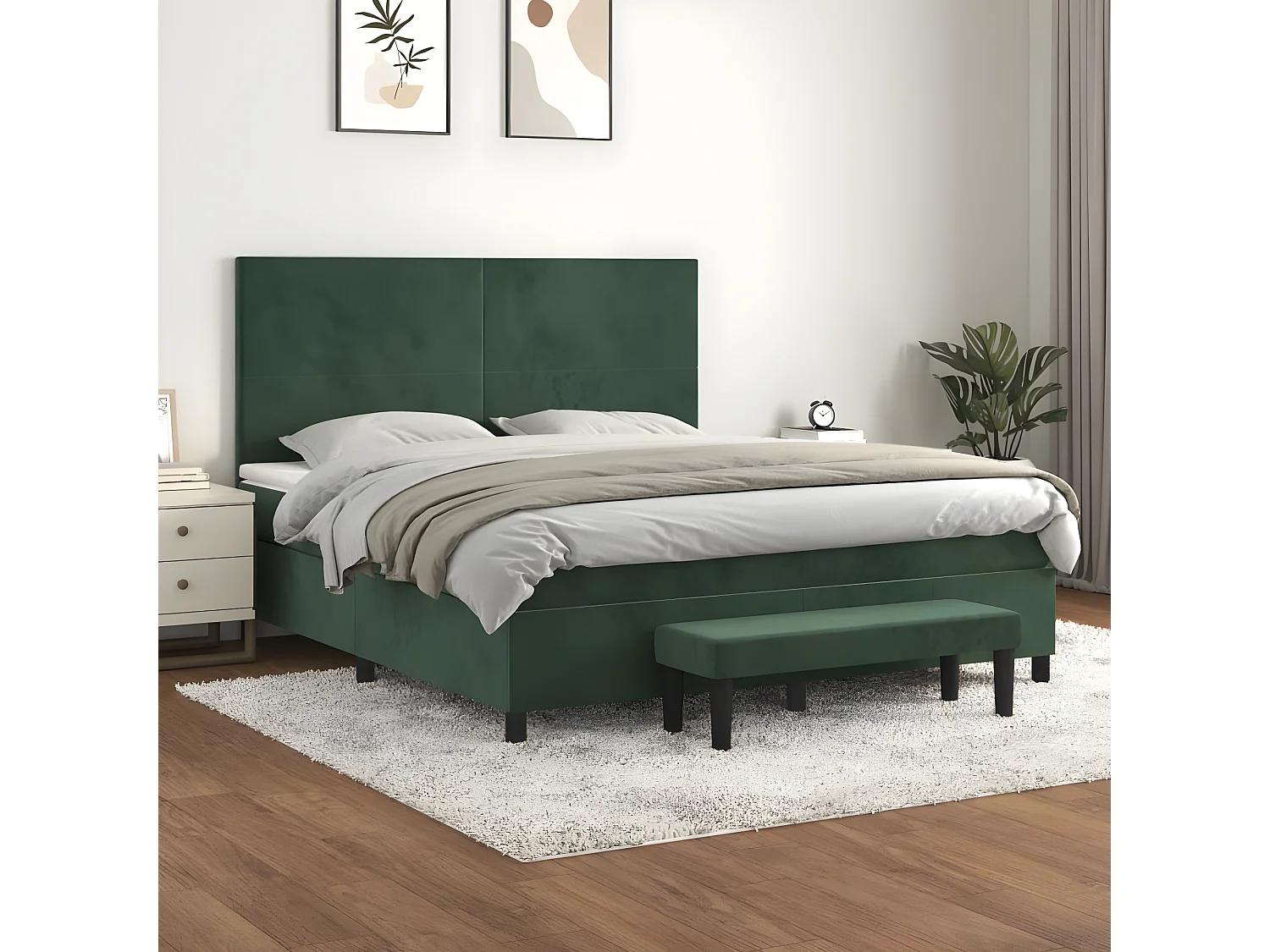 Cama box spring con colchón terciopelo verde oscuro 160x200 cm