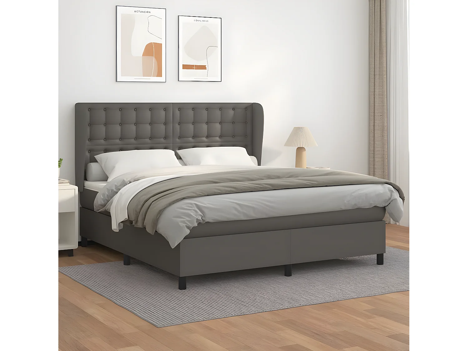 Lit à sommier tapissier avec matelas Gris 160x200 cm Similicuir