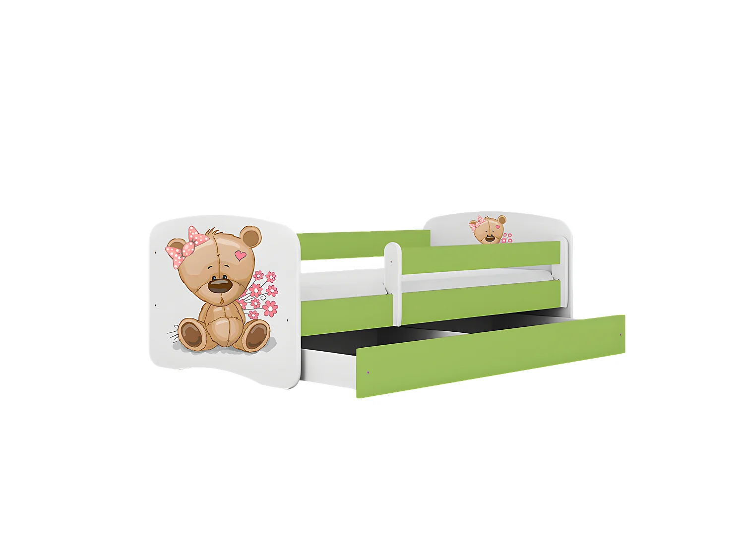 Cama osito babydreams flores verdes sin cajón con colchón 160/80