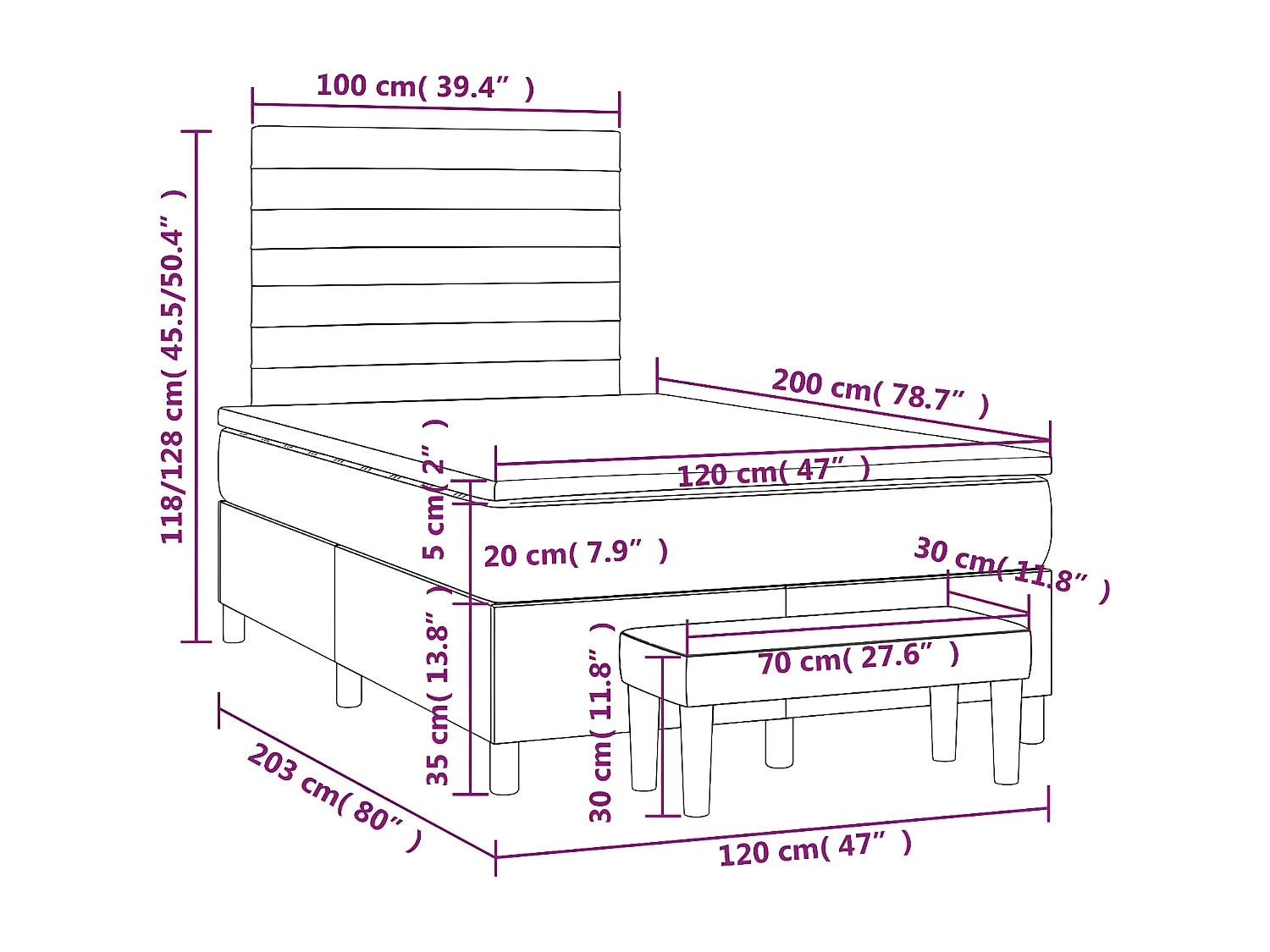 Lit à sommier tapissier avec matelas Marron foncé 120x200 cm