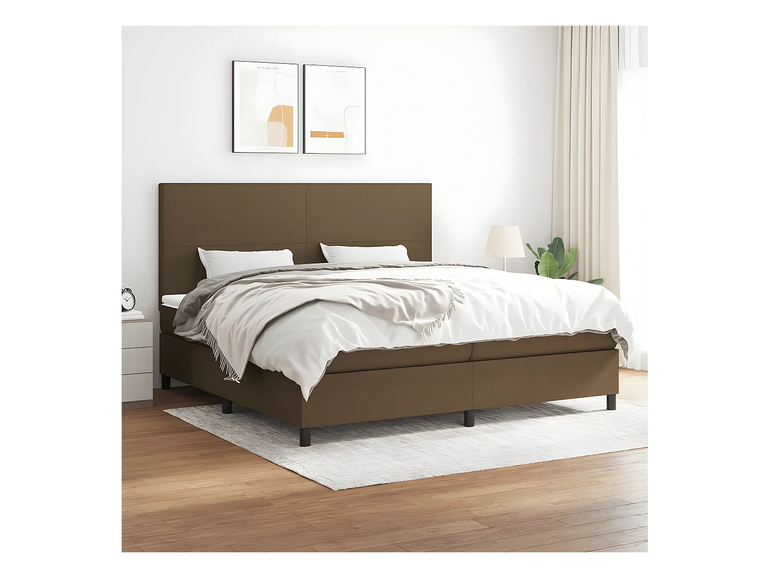 Cama box spring con colchón tela marrón oscuro 200x200 cm