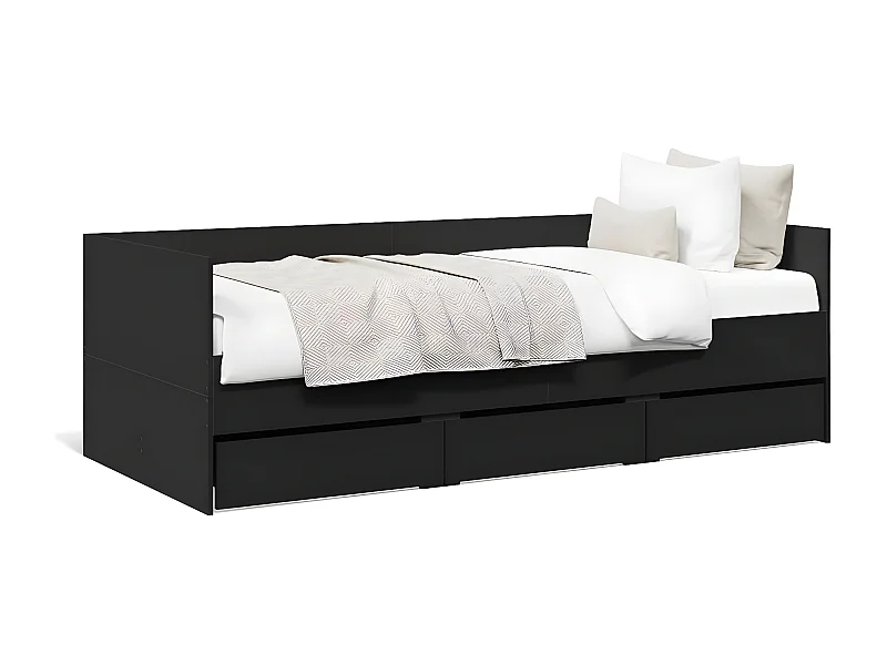 Sofá-cama com gavetas 90x200 cm derivados de madeira preto