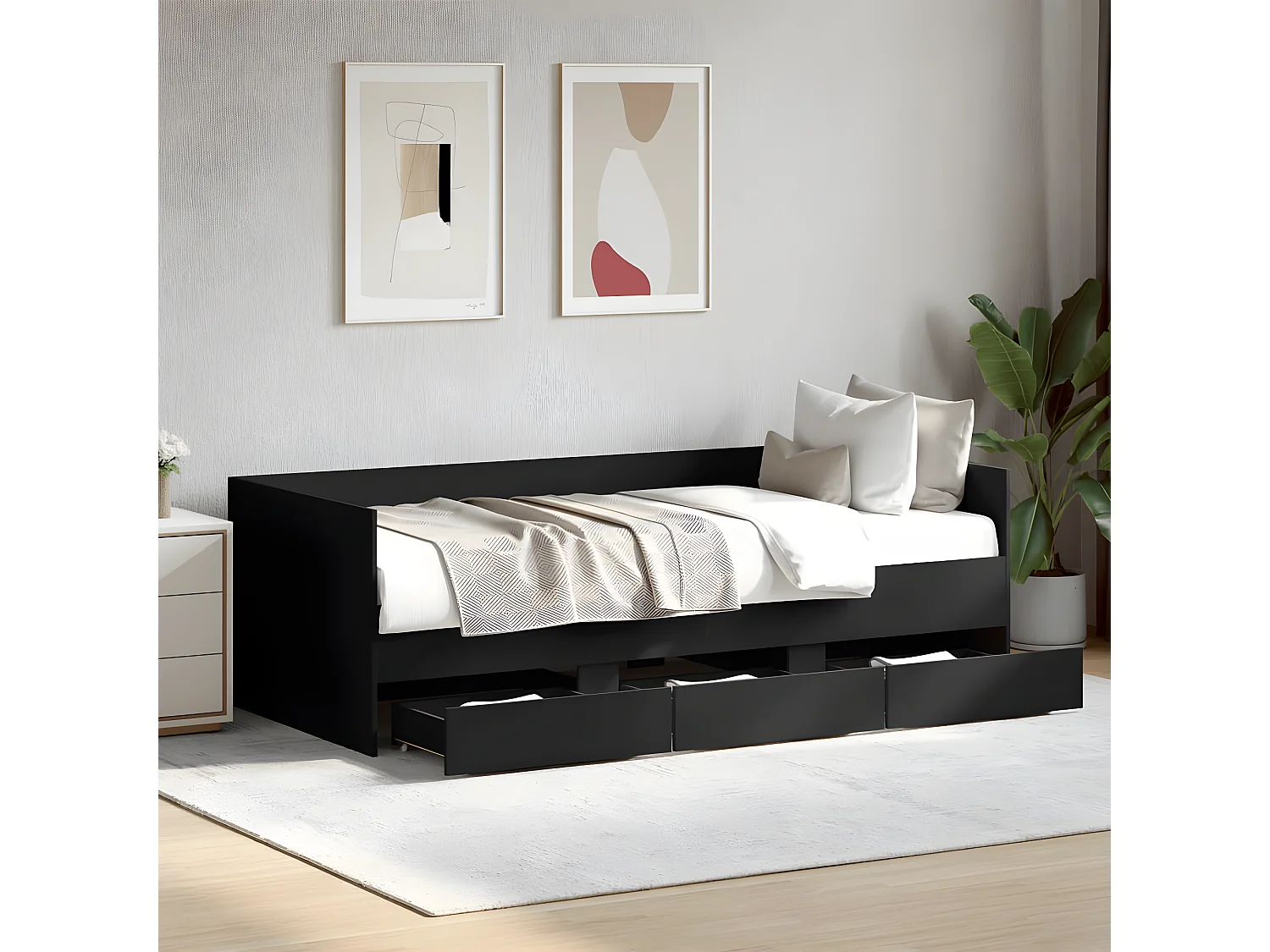 Sofá-cama com gavetas 90x200 cm derivados de madeira preto