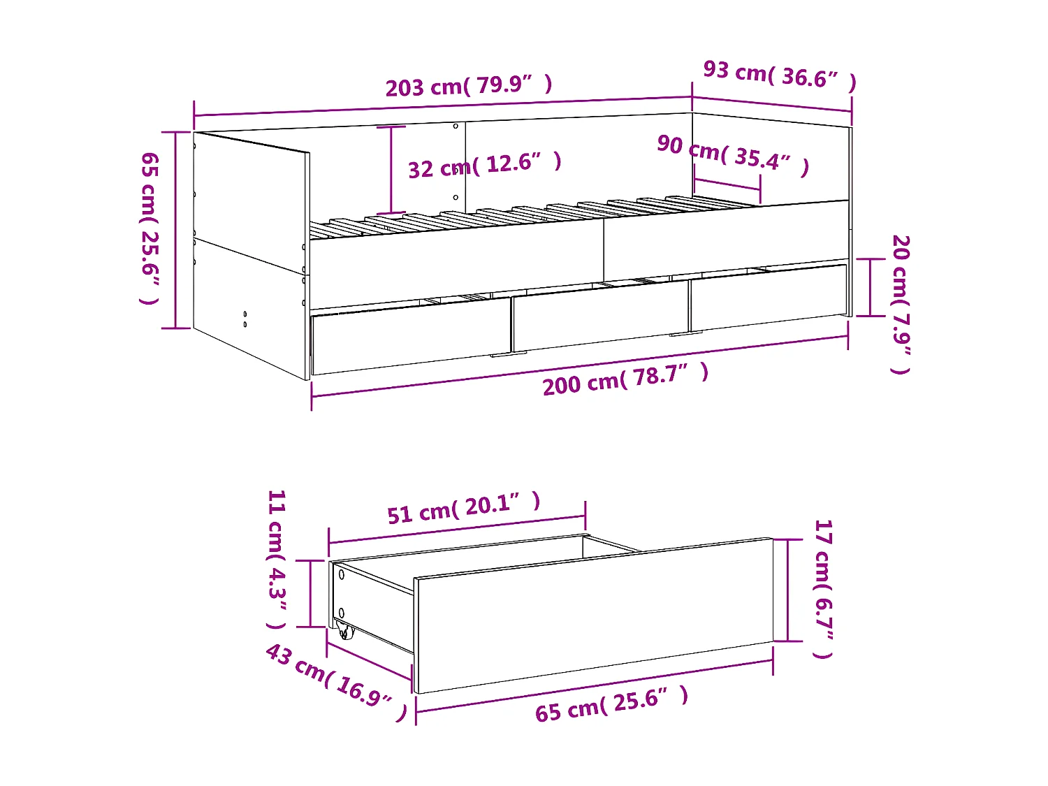 Sofá-cama com gavetas 90x200 cm derivados de madeira preto