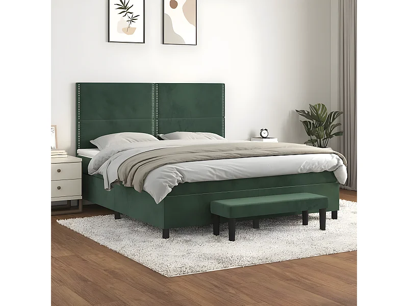 Cama com molas/colchão 160x200 cm veludo verde-escuro