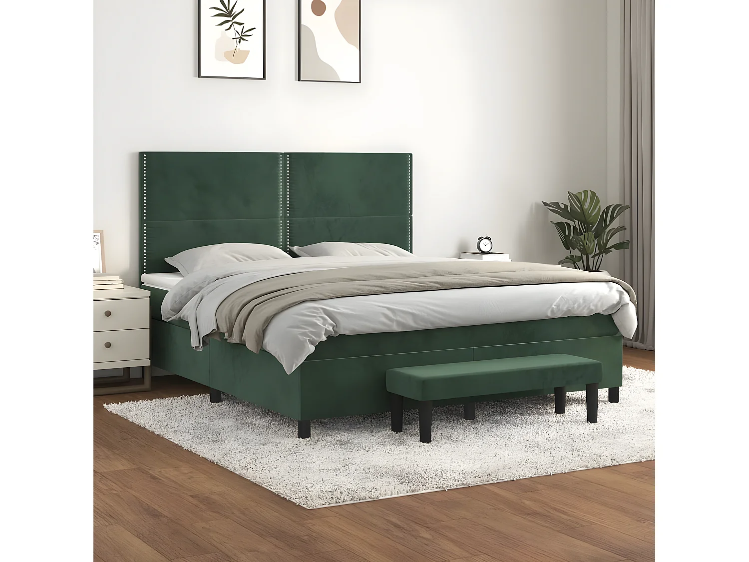 Lit à sommier tapissier et matelas Vert foncé 160x200cm Velours