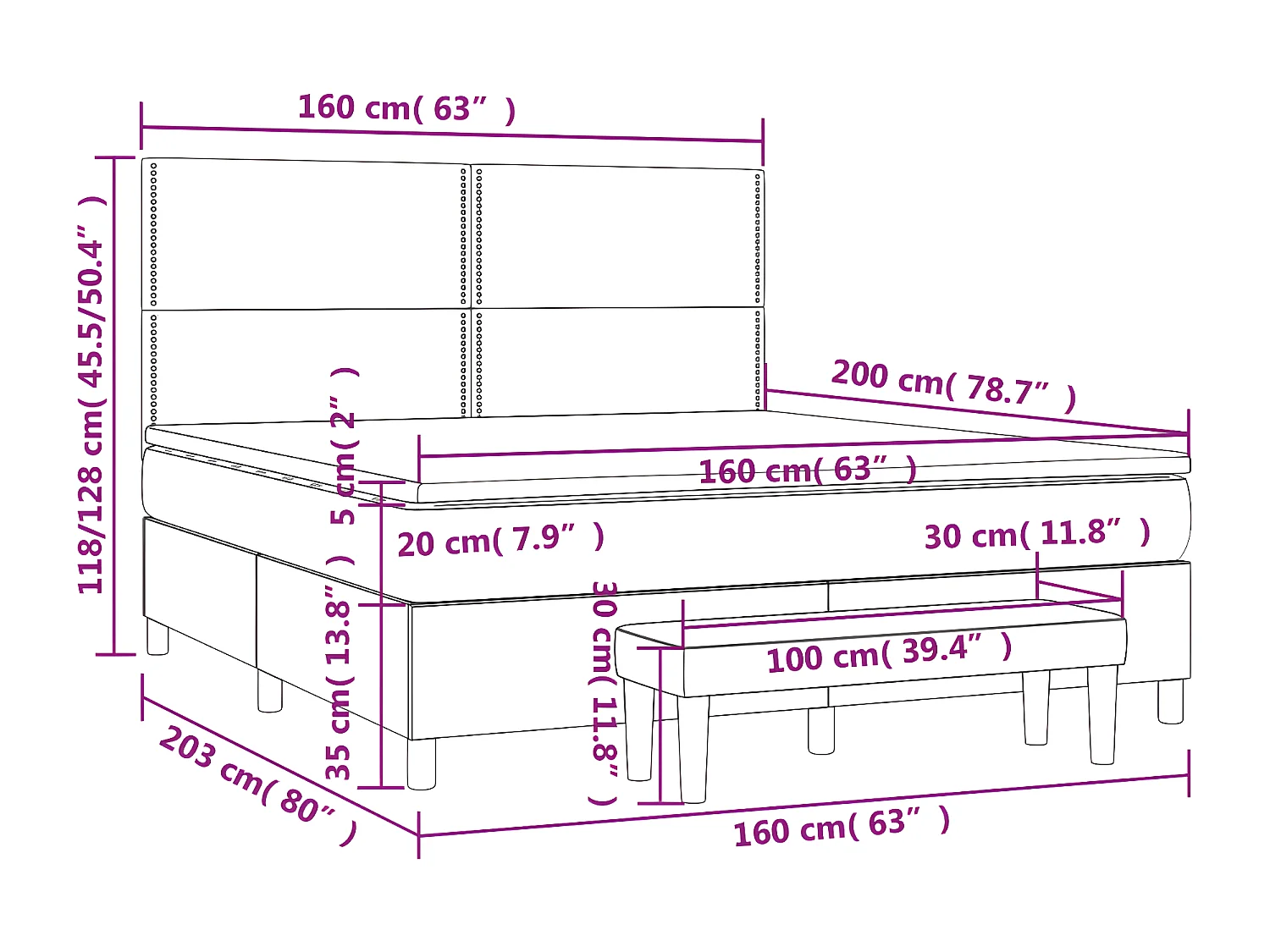 Lit à sommier tapissier et matelas Vert foncé 160x200cm Velours