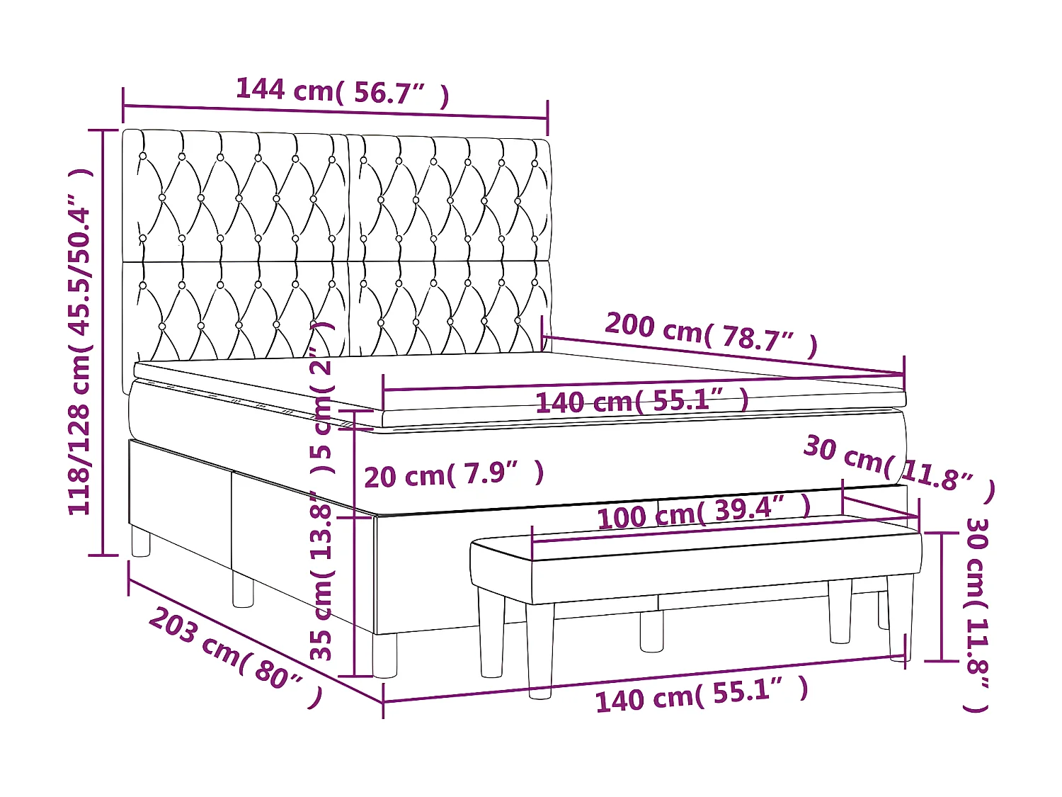 Lit à sommier tapissier avec matelas Taupe 140x200 cm Tissu