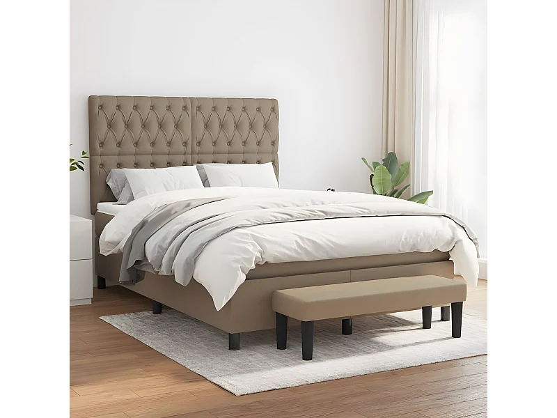 Cama box spring con colchón tela gris taupe 140x200 cm