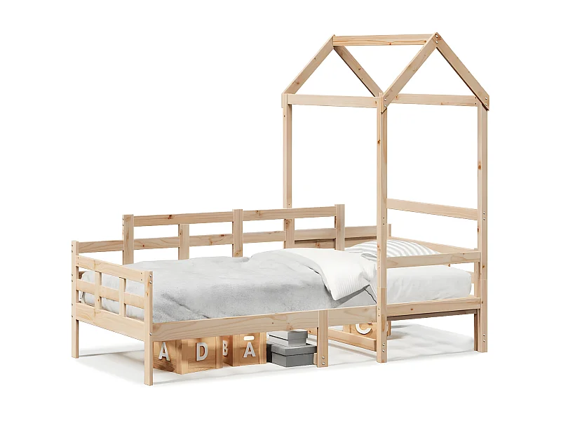 Sofá cama con techo de madera maciza de pino 80x200 cm