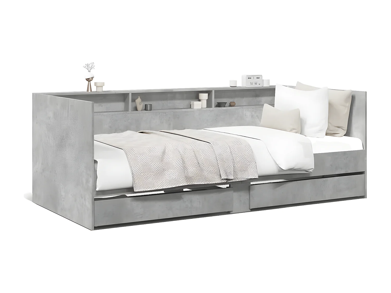 Tumbona con cajones madera ingeniería gris hormigón 100x200 cm