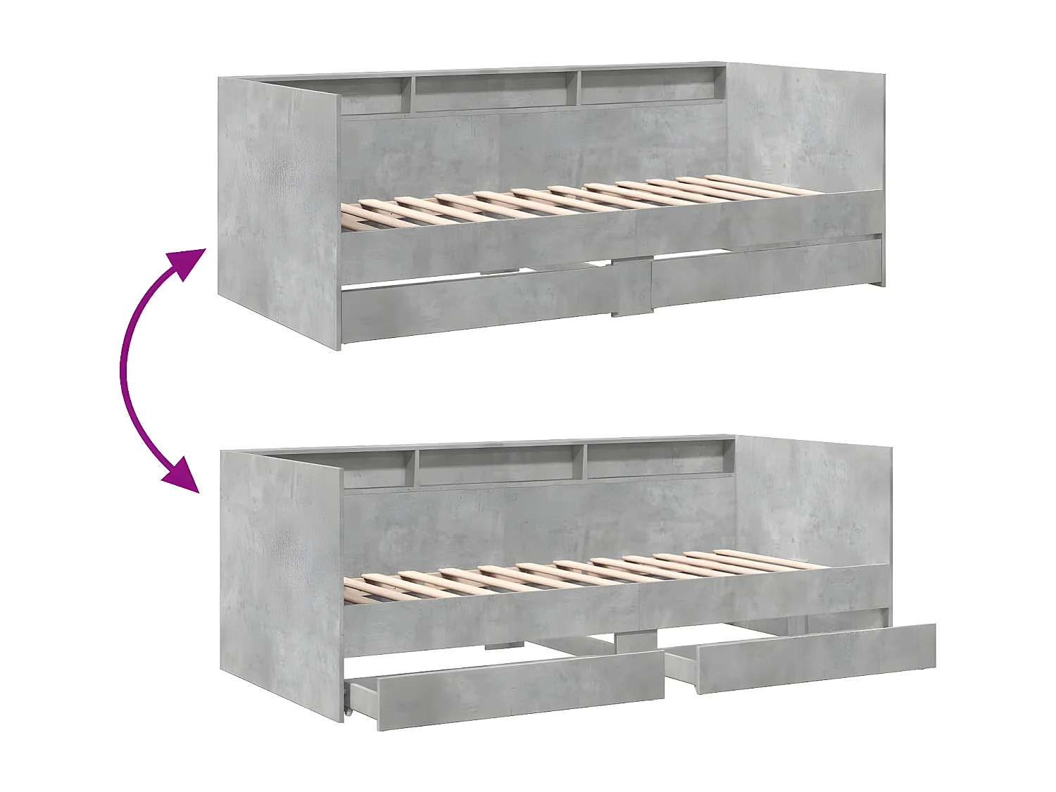 Tumbona con cajones madera ingeniería gris hormigón 100x200 cm