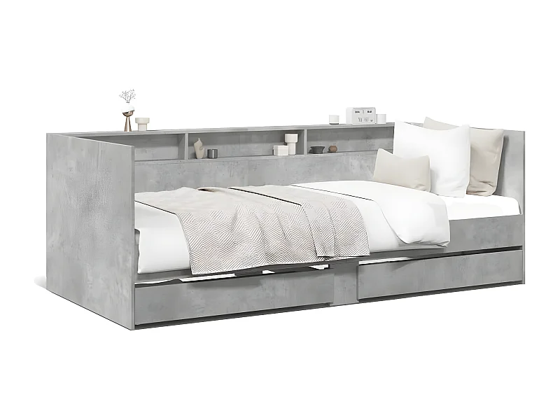 Tumbona con cajones madera ingeniería gris hormigón 100x200 cm