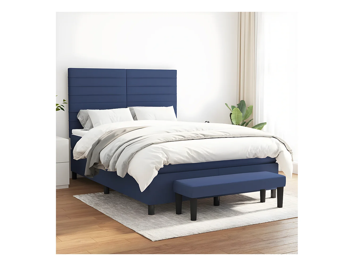 Lit à sommier tapissier avec matelas Bleu 140x190 cm Tissu