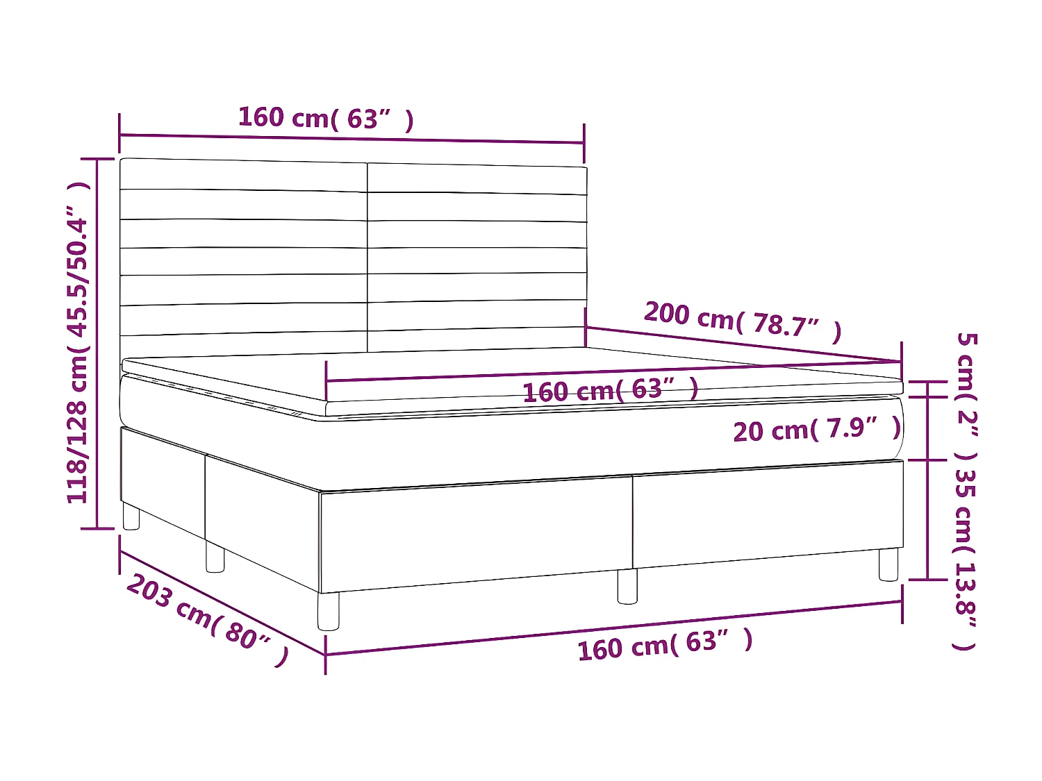 Lit à sommier tapissier avec matelas Noir 160x200 cm Tissu