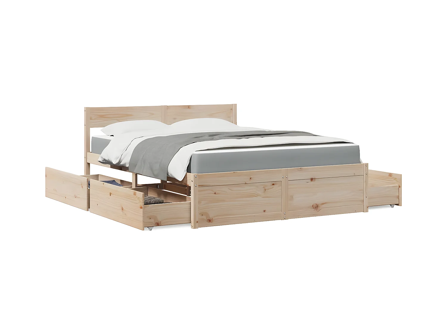Cama con cajones y colchón madera maciza de pino 140x200 cm