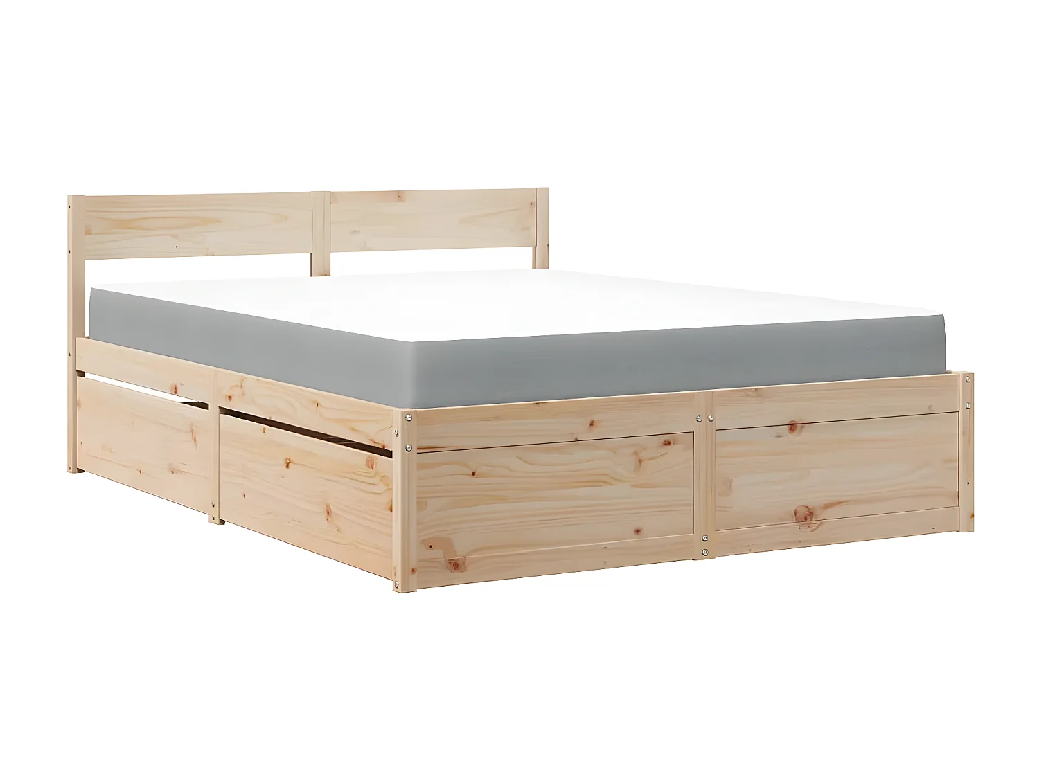 Lit avec tiroirs et matelas 140x200 cm bois massif de pin