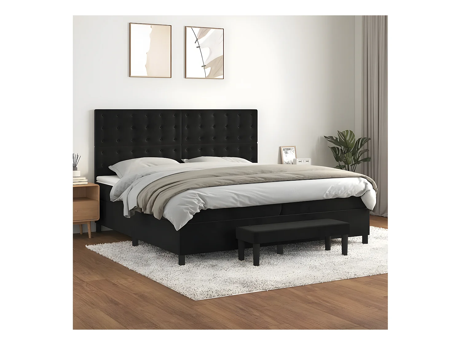 Lit à sommier tapissier et matelas Noir 200x200 cm Velours