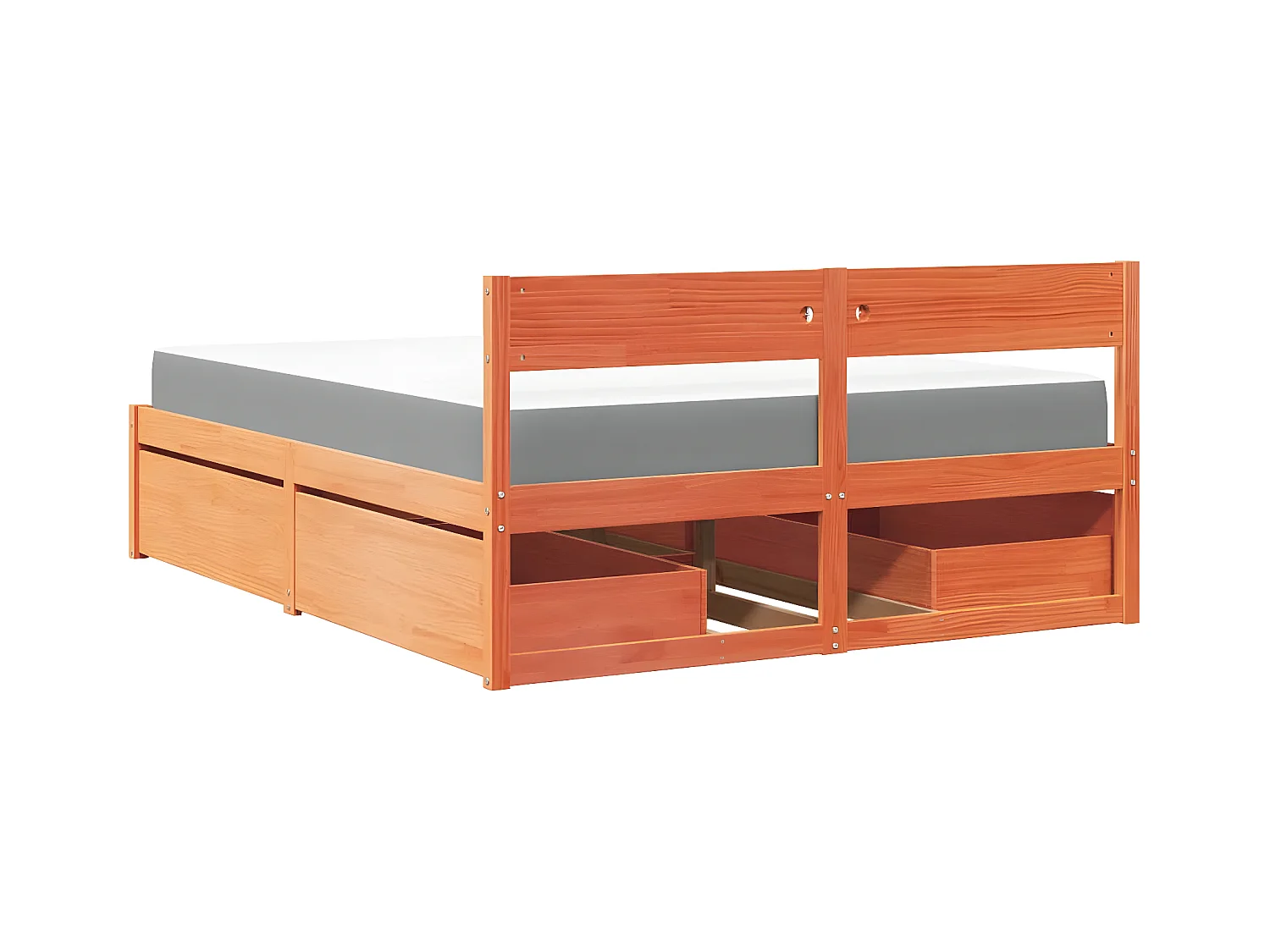 Lit avec tiroirs/matelas cire marron 140x200 cm bois massif pin