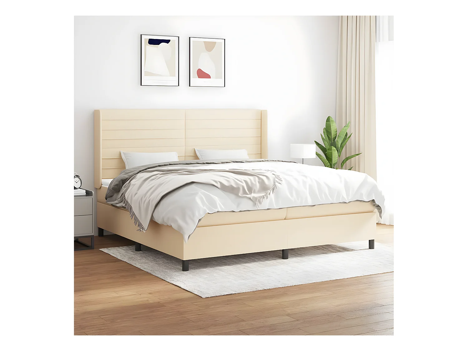 Lit à sommier tapissier avec matelas Crème 200x200 cm Tissu