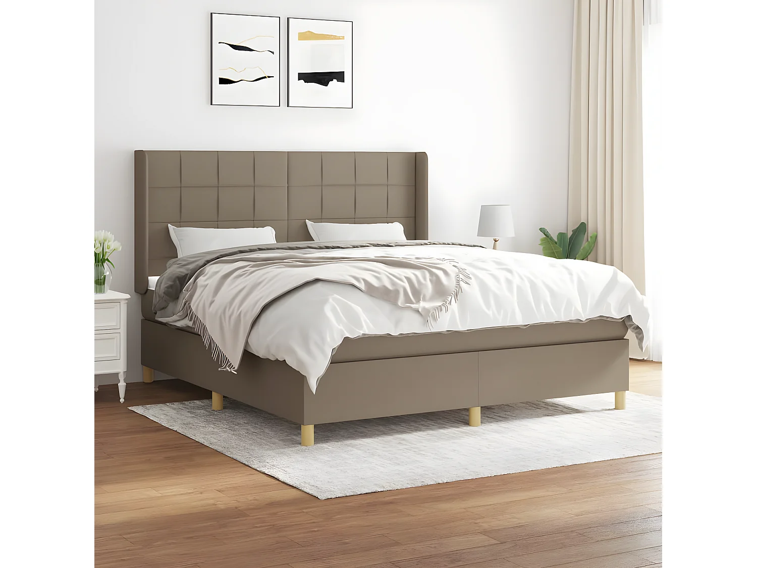 Lit à sommier tapissier avec matelas Taupe 180x200 cm Tissu