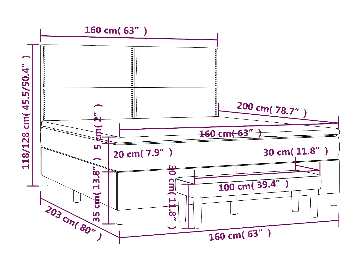 Cama com molas/colchão 160x200 cm tecido castanho-acinzentado