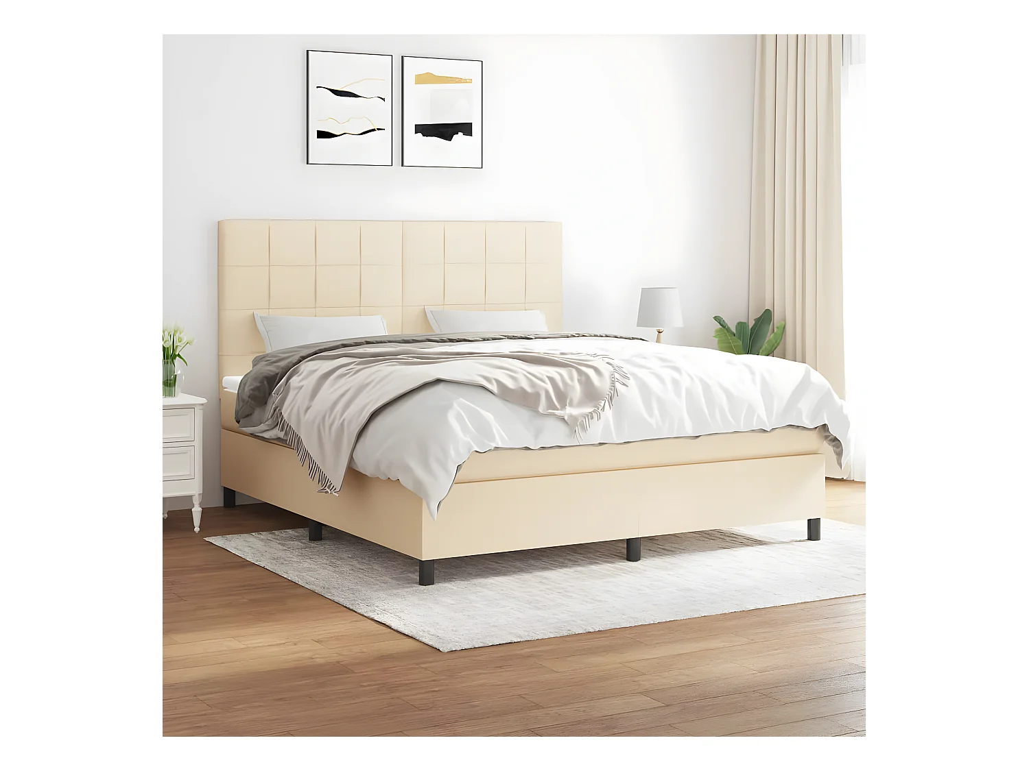 Lit à sommier tapissier avec matelas Crème 160x200 cm Tissu
