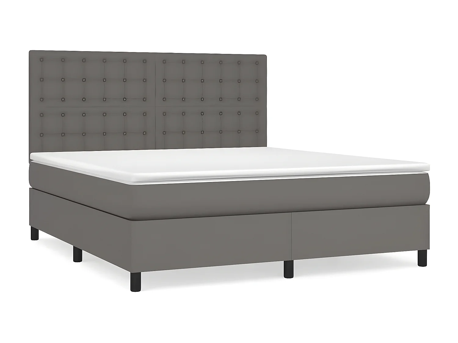 Cama box spring con colchón cuero sintético gris 160x200 cm