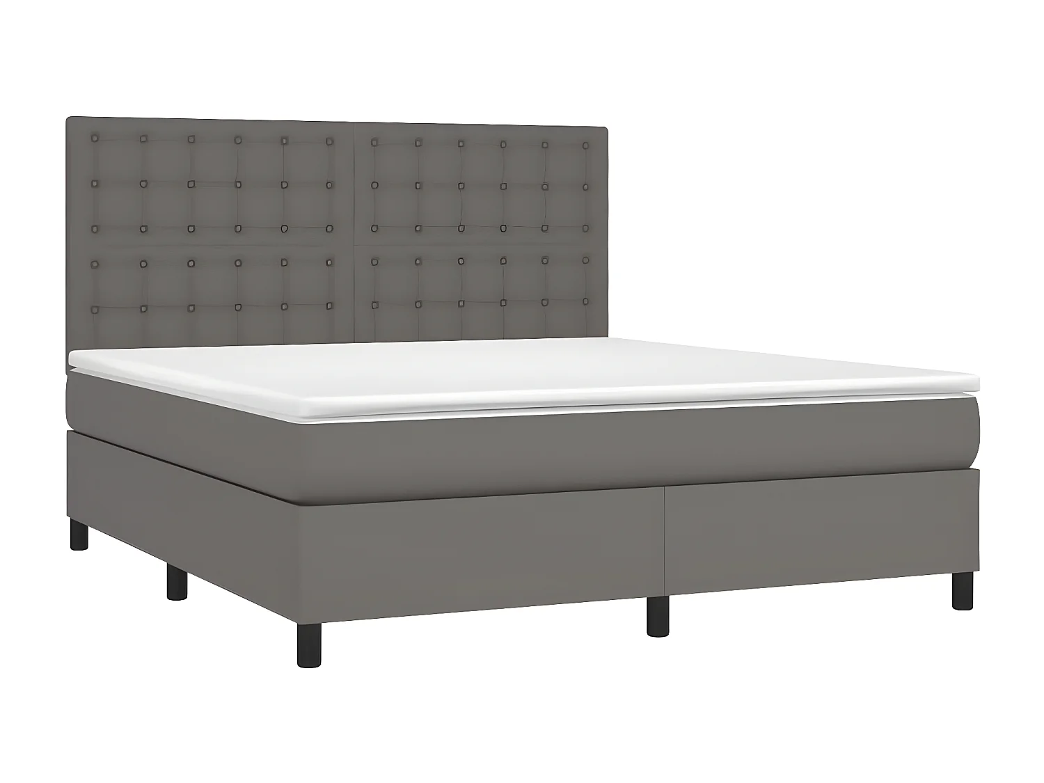 Cama box spring con colchón cuero sintético gris 160x200 cm