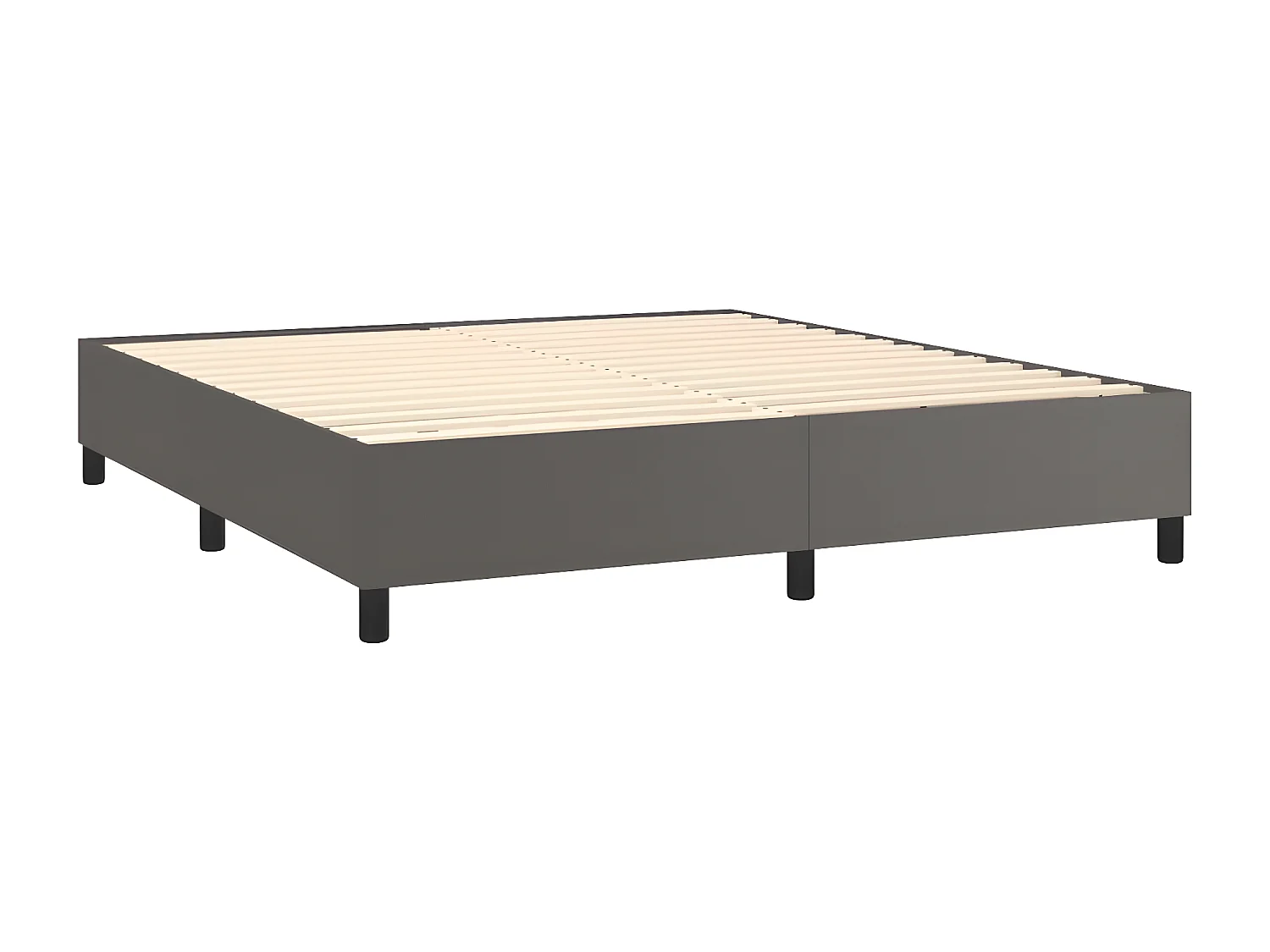 Cama box spring con colchón cuero sintético gris 160x200 cm