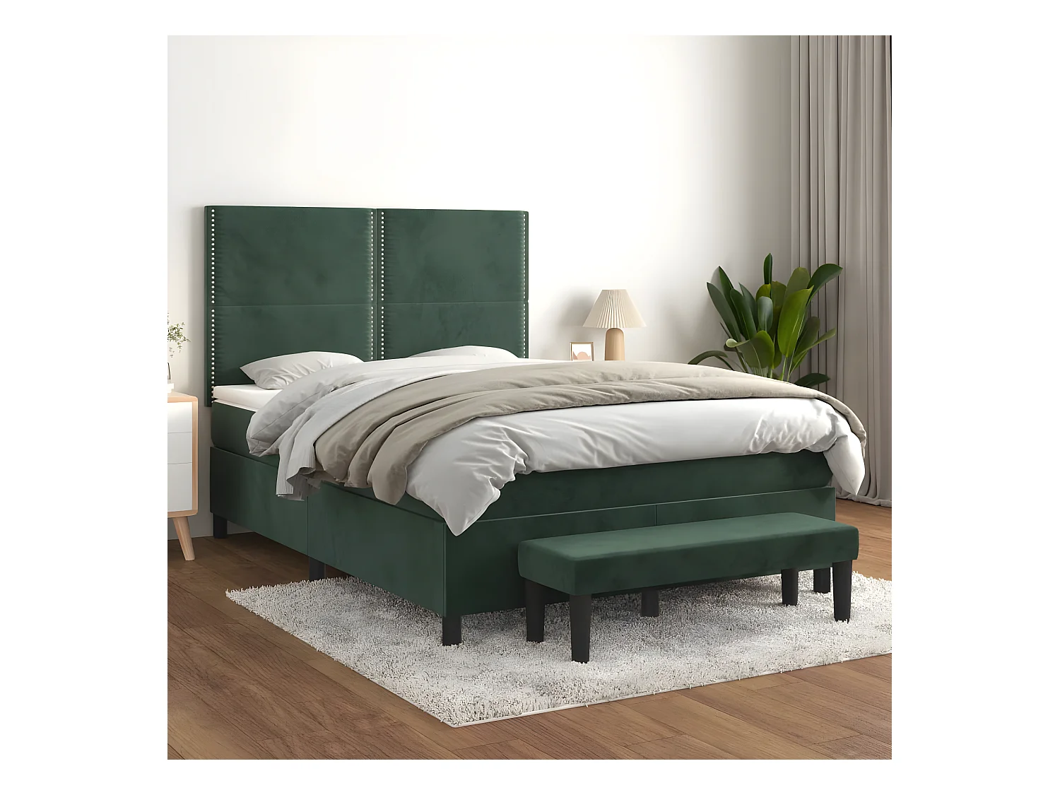 Lit à sommier tapissier et matelas Vert foncé 140x190cm Velours