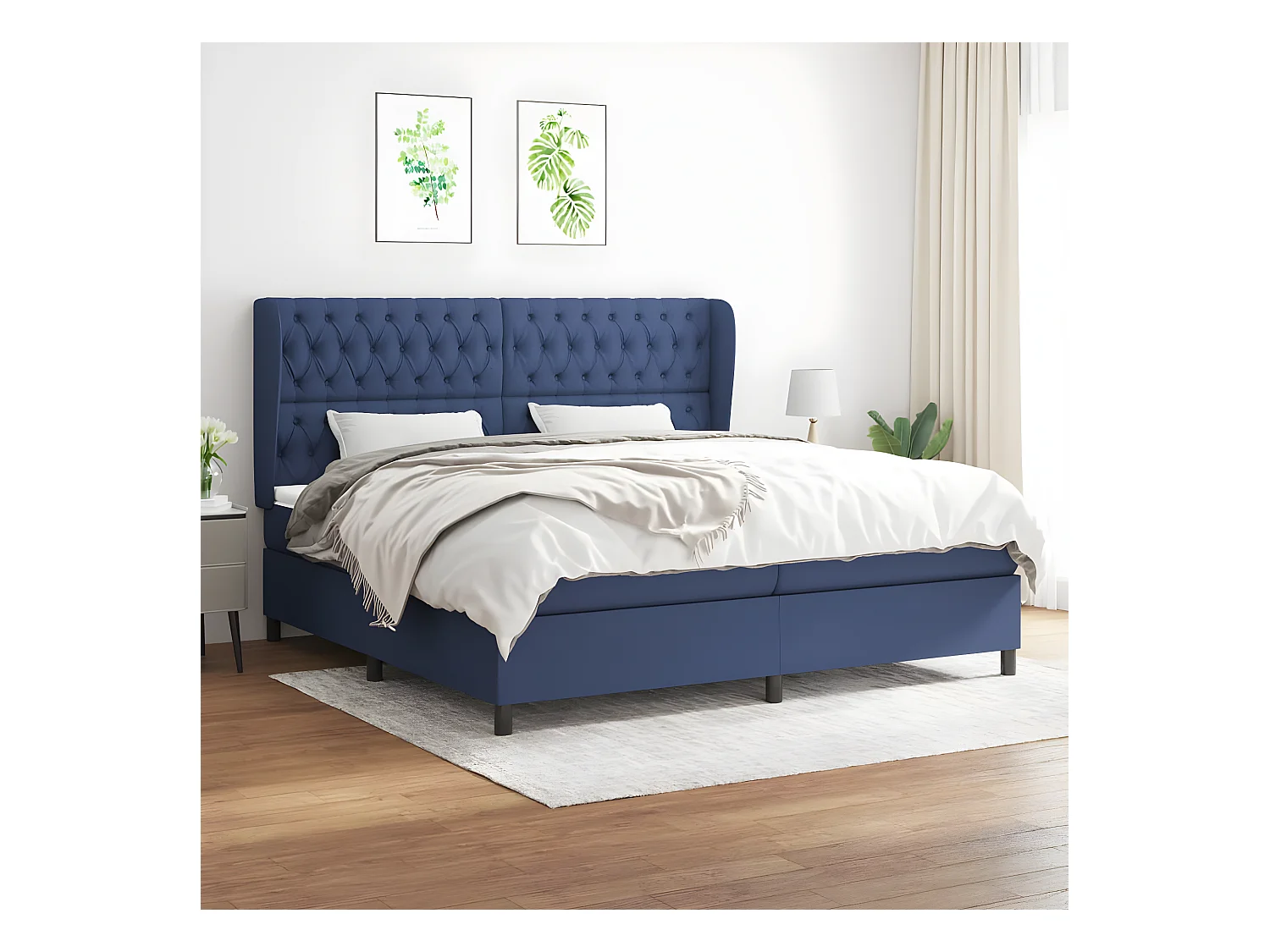 Lit à sommier tapissier avec matelas Bleu 200x200 cm Tissu