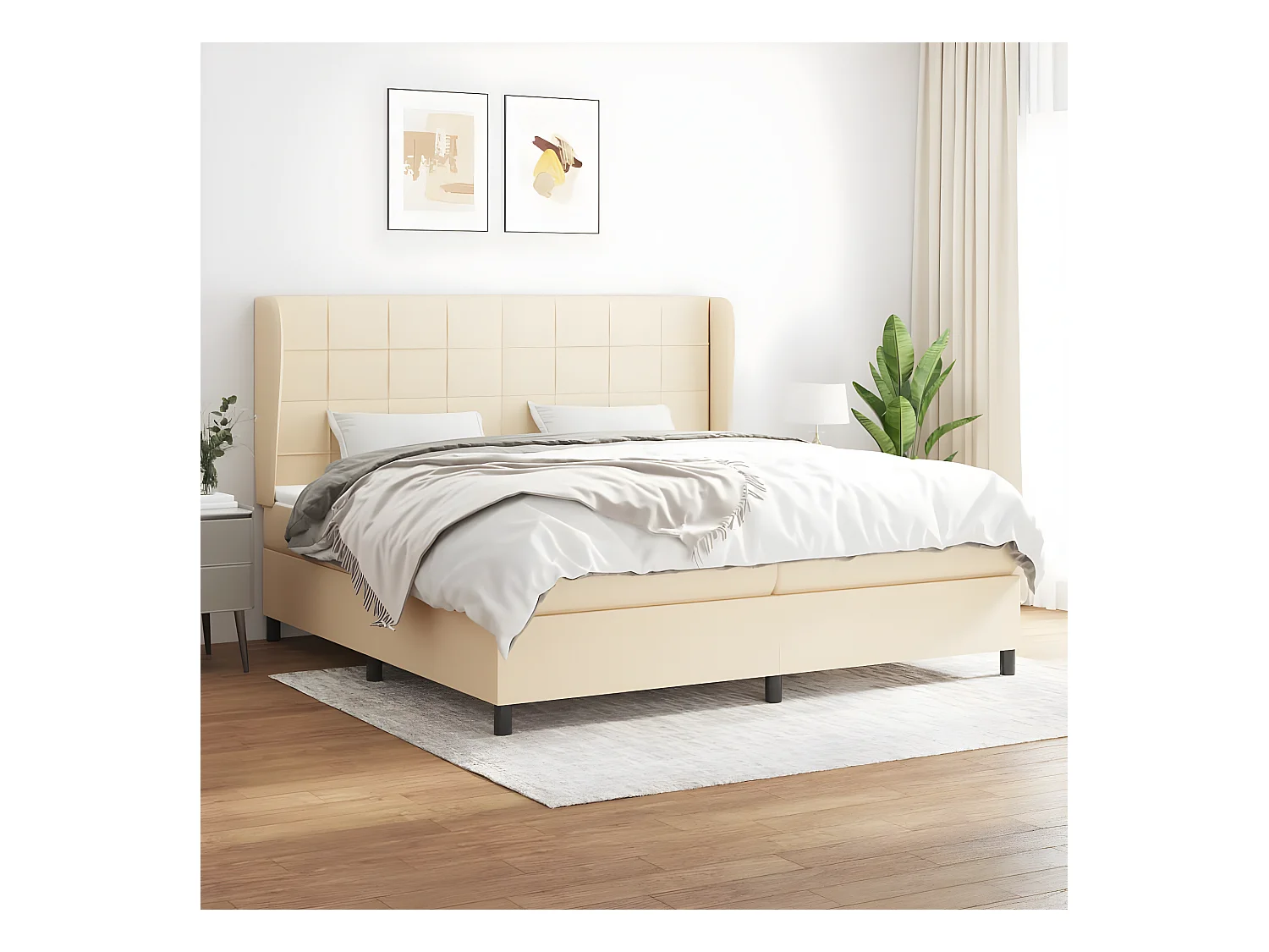 Cama com molas/colchão 200x200 cm tecido cor creme