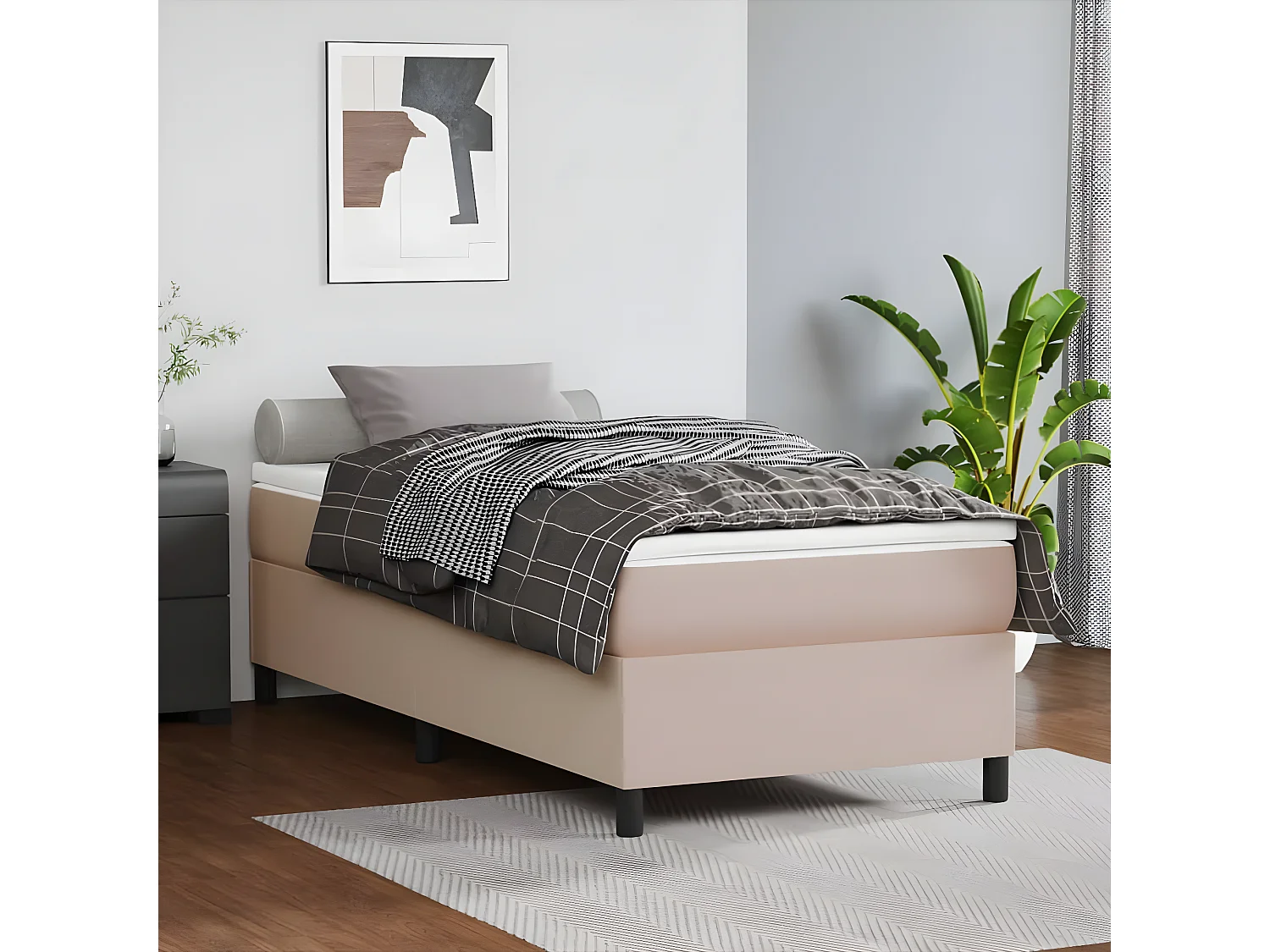 Cama box spring con colchón cuero sintético capuchino 90x200 cm