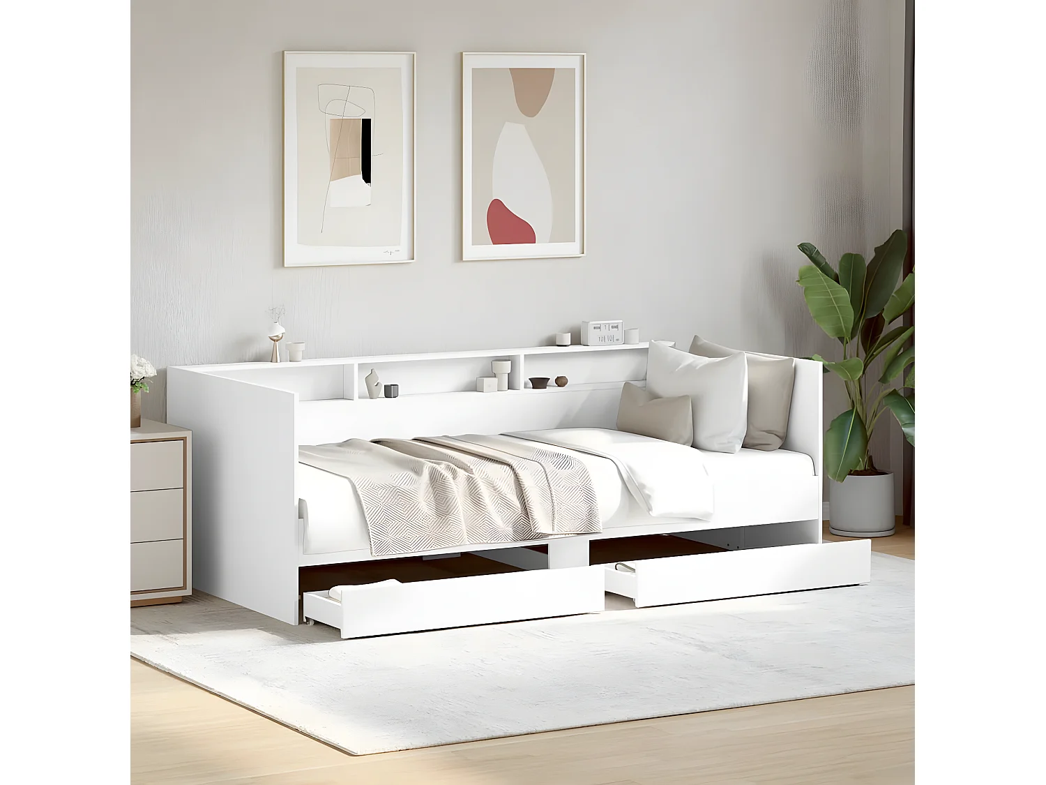 Sofá-cama c/ gavetas 100x200 cm derivados de madeira branco