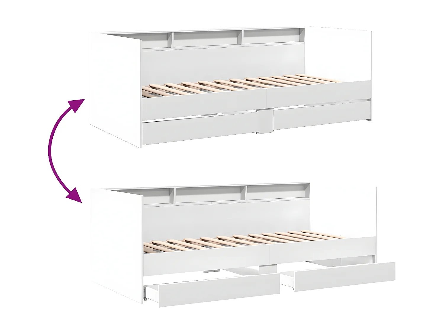 Sofá-cama c/ gavetas 100x200 cm derivados de madeira branco
