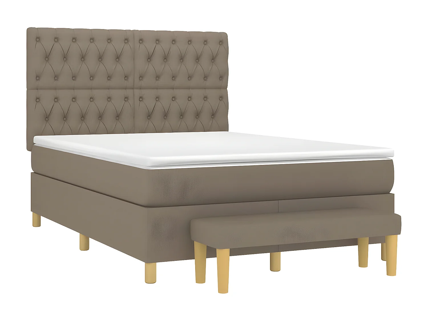 Cama box spring con colchón tela gris taupe 140x200 cm