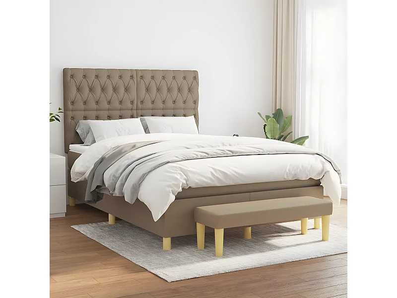 Lit à sommier tapissier avec matelas Taupe 140x200 cm Tissu
