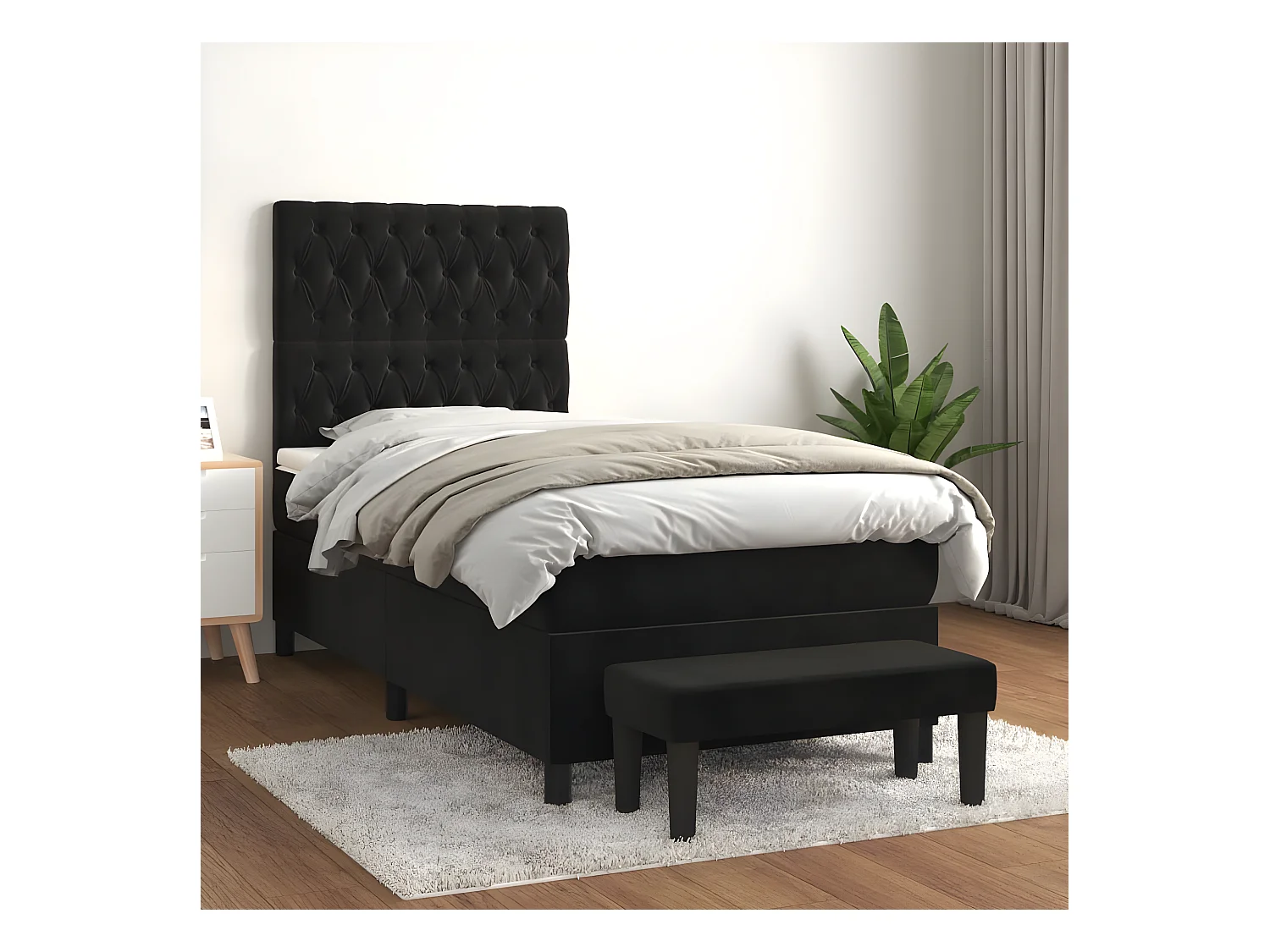 Cama box spring con colchón cuero sintético negro 90x190 cm