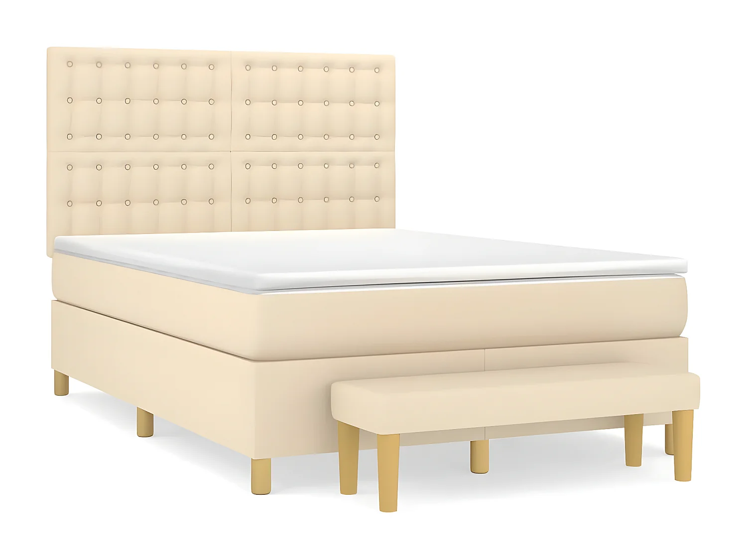 Cama box spring con colchón tela color crema 140x190 cm