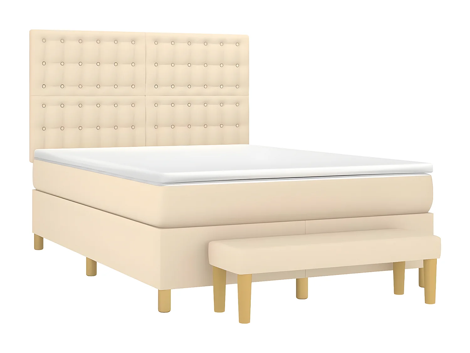 Cama box spring con colchón tela color crema 140x190 cm