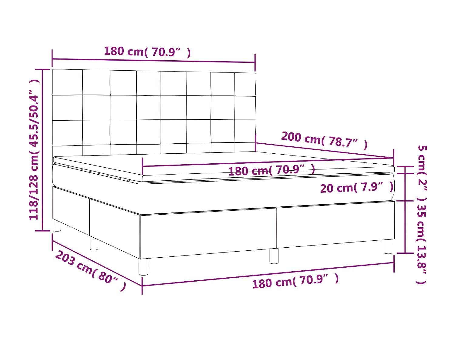 Lit à sommier tapissier avec matelas Taupe 180x200 cm Tissu