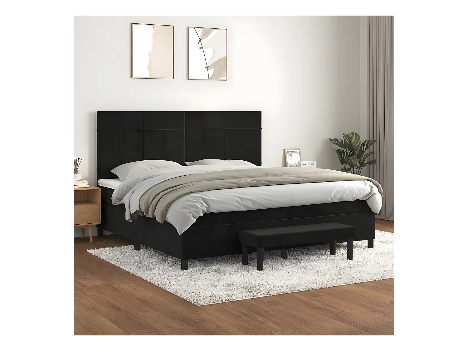 Lit à sommier tapissier et matelas Noir 200x200 cm Velours