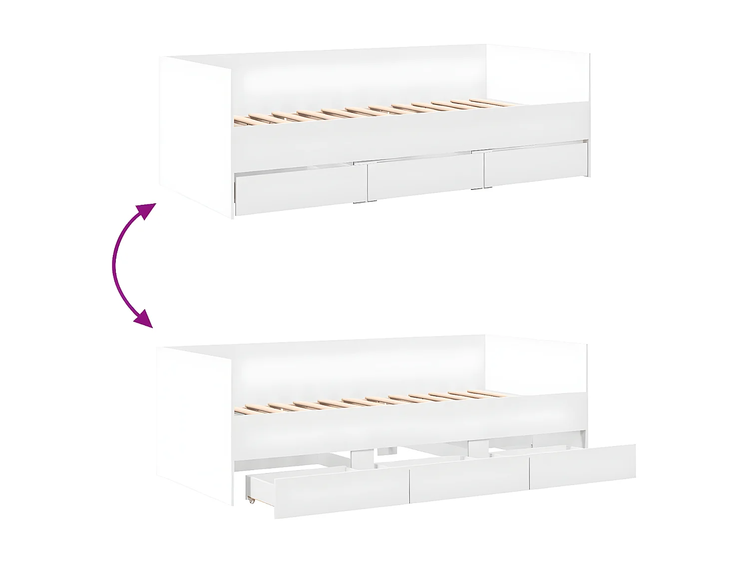 Tumbona con cajones madera de ingeniería blanco 75x190 cm