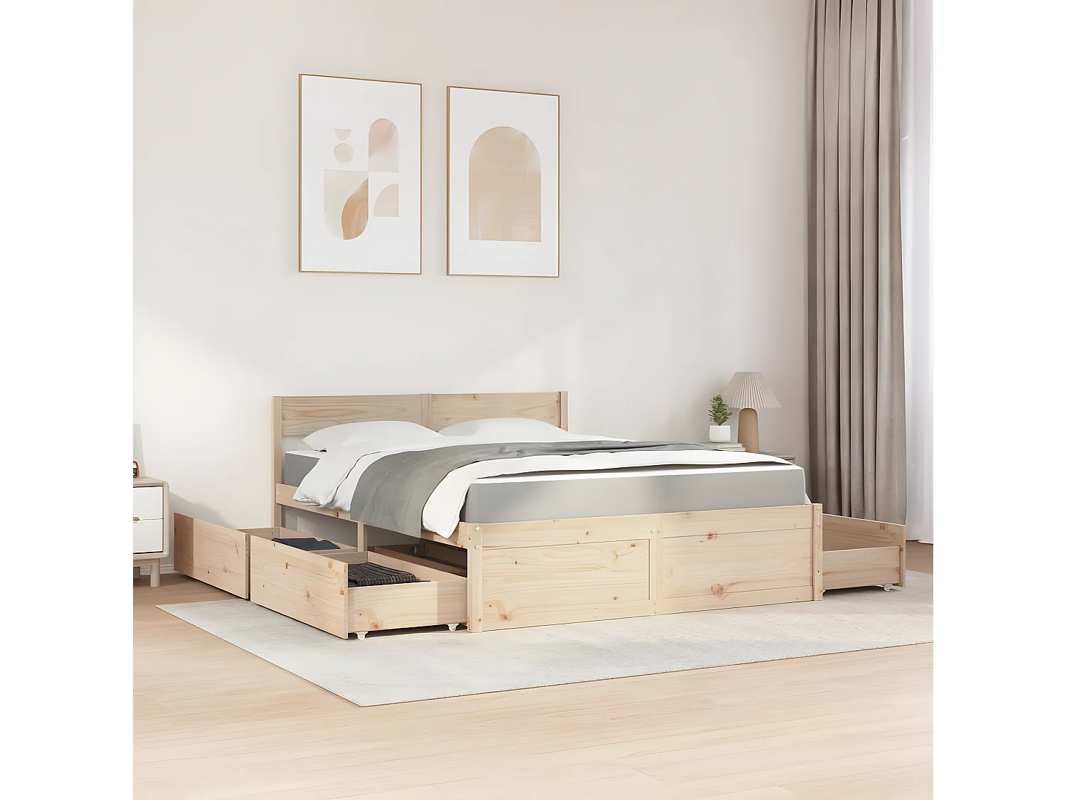 Cama com gavetas e colchão 160x200 cm pinho maciço