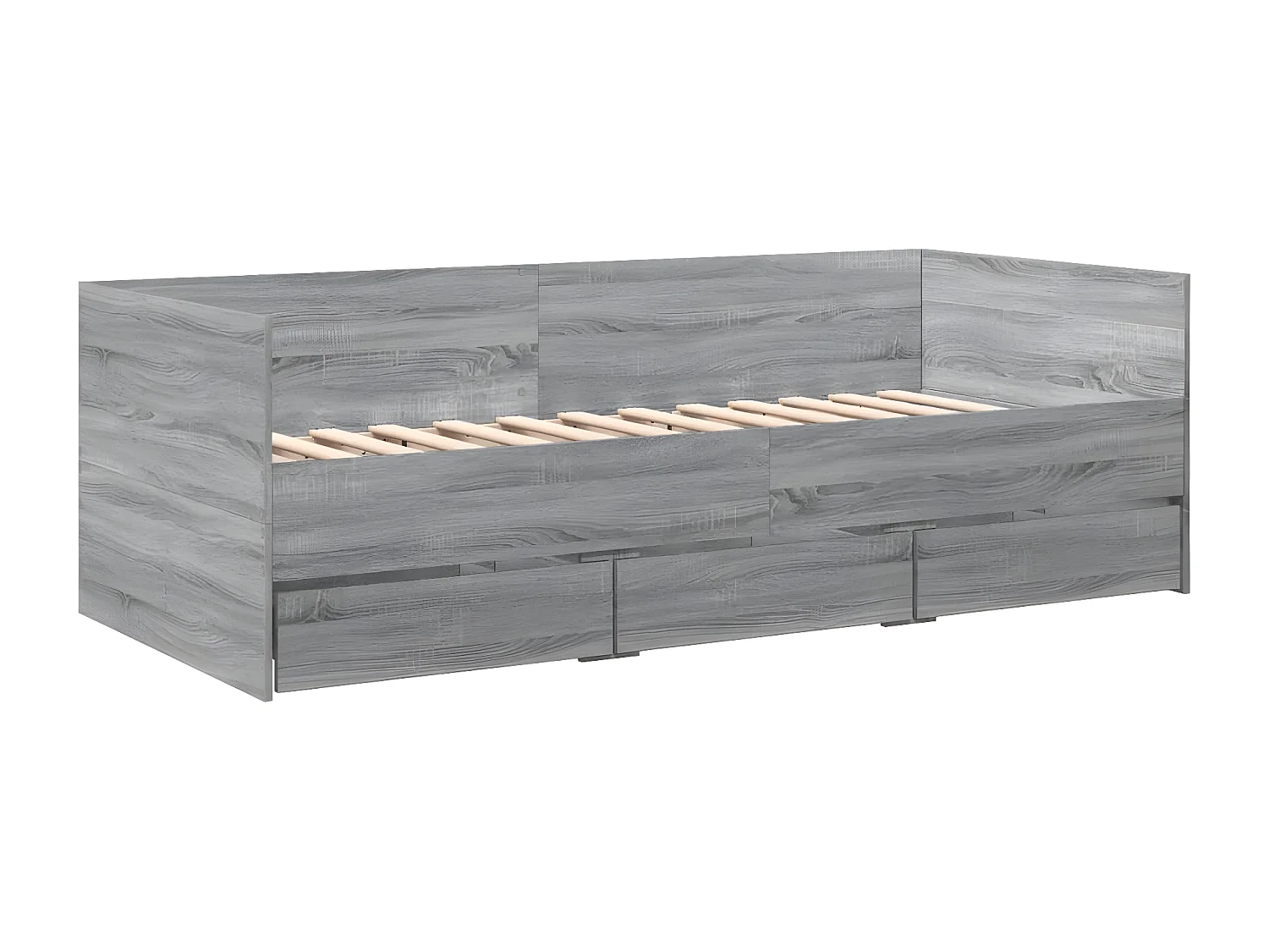 Sofá-cama com gavetas derivados de madeira cinzento sonoma